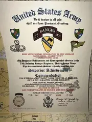 U.S. ARMY-75 RANGERS / 3RD BDE 1ST CAVALRY DIV SUPERIOR ACHIEVEMENT COMMENDATION