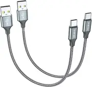 Short USB Type C Cable,OneKer(1ft 2-Pack) Portable USB-C Charger Nylon Braided Fast Charging Cord Compatible Samsung Galaxy S9 S8 Plus Note 9 8,LG G5 G6 V20 30,Google Pixel 2 XL,Power Bank(Grey)