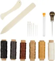 16 Bookbinding Tools, Bone Folder Creaser Waxed Linen Thread Wood Handle Awl