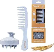 [TADA BEAUTY] 2PK Shampoo Brush and Hair Brush Set - Scalp Massager for Hair Growth and Hair Brush/Comb - Biodegradable Wheat Straw Hair Care Essentials (Lavender)