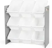 Kids Toy Storage Organizer with 9 Bins in Grey/White