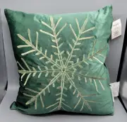 Thro By Marlo Lorenz Green Christmas Snowflake Duck Feathers 18" Throw Pillow