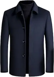 [Qolkmuiy-GJ] Men's Wool Blend Single Breasted Coat Winter Regular Fit Woollen Overcoat Winter Warm Windbreaker Trench, Blue 1, 3X-Large