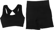 [SAFIGLE] Work Out Set for Women Yoga Outfits Workout Shorts Set Gym Outfits Breathable Stretchy Black