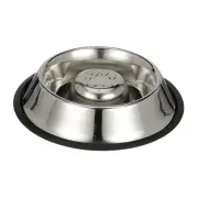 Stainless Steel Slow Feed Bowl - Non-Tip & Non-Skid - Stops Dog Food 1-1/2 Cup