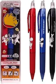 Uni Ball Erasable Knock Ballpoint Pen, Uni-Ball R:E, 3 Color Assorted Aliens,Winnie The Pooh (Winnie The Pooh)