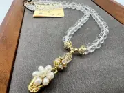 Vintage Saks $150 NOS Rhinestone Pearl Bead Cluster Crystal Flower Necklace AR