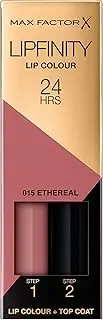 [Max Factor] Lipfinity Lip Colour Etheral 015 - Kissy Lipstick with 24 Hours Hold without Drying Out, with Intensive Colour Release, Precise Applicator & Intensive Nourishing Gloss Top Coat