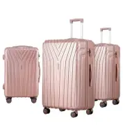 Wanderlite 3pc Luggage Trolley Set Suitcase Travel TSA Hard Case Carry On Pink L