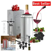 All-in-One Wine Chiller Gift Set: Stainless Steel Cooler, Wine Pump & Stoppers