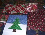 4 Unfinished Christmas Patchwork Blocks & 3 Yrds Cranston Fabric & Fabric Strips