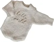 [Fluff + Buff] Hello World Newborn Sweater Romper with Beanie Hat Beige