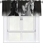 LHBWCVN Black and White Horses Running Valances for Windows, Rod Pocket Window Treatment Drapes Farmhouse Kitchen Curtains Short Blackout Window Curtains for Living Room Bedroom Decor 54x18 Inch