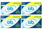 o.b. Tampons Regular No Applicator, Unscented - 40ct Pack of 4