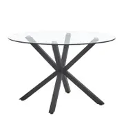 Rylee 4 Seater Cross Legs Round Glass Dining Table