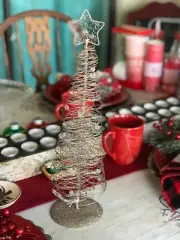 Tall Golden Wire Christmas Tree With Beads and Glitter 16" Pier 1 NWT