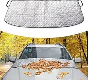 pinflaw 1 PC Car Front Windshield Sunshade Cover with Hooks, 66.9In x 17.7In Vehicle Snow Protector, Universal for All Seasons, Anti-Lost Automotive Window Cover for Most Cars (Silver)