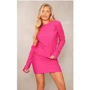 Pink Plisse Long Sleeve Top, Pink