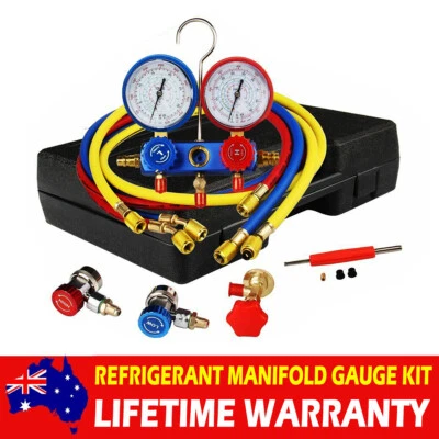 R134a Refrigerant Manifold Gauge Kit HVAC A/C Charging Hose 5FT R12 R22 R502