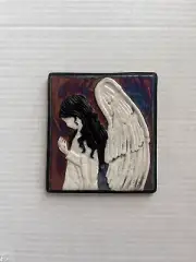 Wall Art Tile Angel Raku Pottery by Jeremy Diller Purple Blue White NEW