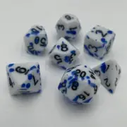 TEG - 7 White & Blue w/ Black Splatter Polyhedral Dice New Polyhedral Dice Sets