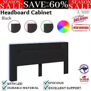 LED Lights Headboard Wooden Storage Shelf Bedhead Head Black 200cm - Vidaxl NEW