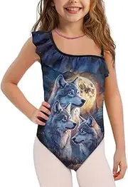 [Xpyiqun] Swimsuits for Girls 3-14 1-Shoulder Ruffle Bathing Suit One Piece Adjustable Halter Swimming Wear