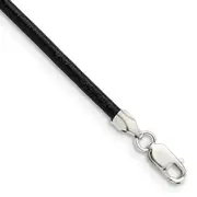 Sterling Silver 18Inch 2mm Black Leather Cord Necklace