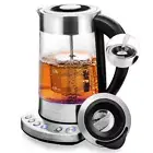 7.2-Cup Silver Variable Temperature Glass Electric Kettle with Prontofill Techno
