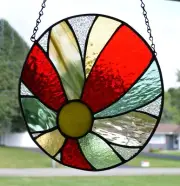 Handmade One of a Kind Stained Glass Christmas Poinsettia flower Winter Holiday