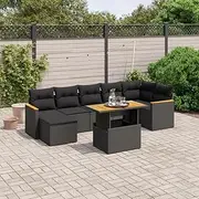 8 Piece Garden Sofa Set with Cushions Black Poly Rattan Patio Bar Sets
