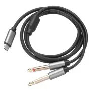 USB C to 1/4" Inch Media Cable, 3.3Ft 6.35mm Black, Type C to Dual Stereo Aux