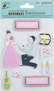 6 Pack Little Birdie 3D Embellishment 11/Pkg-Romantic Proposal CR83662