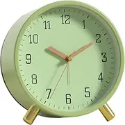 SHISEDECO Alarm Clock with Backlight, 4.5 inches Bedside Analog Non-Ticking Silent Small Desk Clock with Arabic Numerals, Battery Operated Round Table Clock for Living Room, Bedroom (Green)
