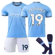 Beakey Manchester City Home J.ALVAREZ #19 Soccer Jersey for Kids Adult 3 Pcs Outfits