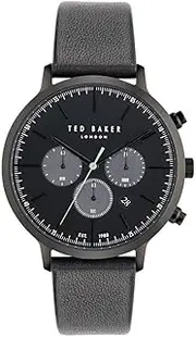 [TED BAKER] Men's Haarvin IP Black Case, Black Dial, Black Leather Strap BKPHAF404 Dress Watch, Black, 44mm