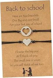 [COLLBATH] Charm Bracelet for Women Mother Daughter Back to School Bracelet Set Stainless Steel Heart Matching Jewelry Adjustable Wrist Chain Present for Daughter