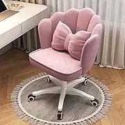 Velvet Office Chair, Makeup Girls Stool with Backrest, Dressing Stool with Soft Cushioned Pad for, Comfy Mid-Century Petal Chair, for Women, Girls, Bedroom(Pink,Spinning Legs)