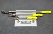 Snap-on Tools USA NEW 3pc HIGH VIS 1/2" Dr. Fixed Flex-Head Ratchet Set SHLFD80A
