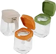 DECHOUS 3pcs Glass Condiment Jars with Sealed Flip Lids Transparent Seasoning Containers for Kitchen Storage Airtight Spice Pots for Freshness Easy to Clean and Maintain Clear Food Grade