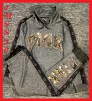 Victoria's Secret Pink Bling Campus CN Pullover + Pants Set Flip Sequins L NIP