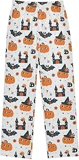 [ZZXXB] Pumpkin with Witch Hat Bat Boys Long Pants Soft Trousers Elastic Waist Kids Lounge Bottoms with Pockets S-XL