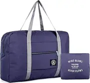 [NEEWERS] Folding Travel Duffel Bag Packable Light Nylon Waterproof Lightweight Tote on Luggage Sports Duffle Weekend Getaway Overnight Carry-on Shoulder for Men and Women 48 x 32 x 16cm (Navy Blue)