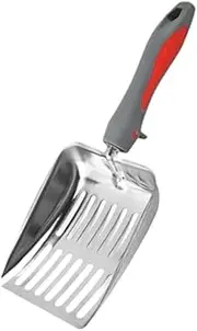 JISADER Metal Cat Sand Scoop for Cleaning Litter Boxes and Pet Waste, red Gray
