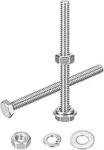 uxcell 10 Set Hex Head Nuts and Bolts Assortment Kit, 304 Stainless Steel 1/4-20 x 3 Hex Head Bolts with 1/4" Nuts and Washers for Construction, Machinery Manufacturing
