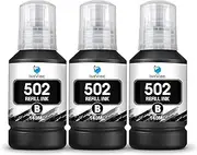 InkVibe 502 Black Ink Bottle,Pigment Ink,Replacement for Epson 502 Ink Refill Bottle Use with Ecotank ET-2760 ET-2750 ET-3760 ET-4760 ET-3750 ET-4750 ET-3710 ET-15000 ET-3700 2700 Printer (3 Black)