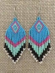Handmade Miyuki Seed Bead Fringe Dangling Earrings Desert In Blue Sky NWT