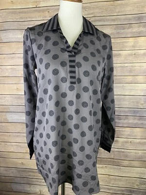 Mud Pie Small NWT Cameron Collar Tunic Polka Dot Stripe Gray Top Popover