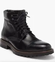 JOHNSTON AND MURPHY Men Stratford Cap Toe Leather Boot, Black, Size: 8.5 M
