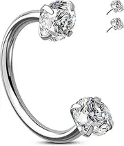 [Melighting] 20G Horseshoe Nose Rings Stainless Steel 316L, Double Cubic Zirconia Threadless Push in Nose Stud Hoop Piercing, Cartilage Lip Helix Piercing Jewellery for Women 7/8/9 mm